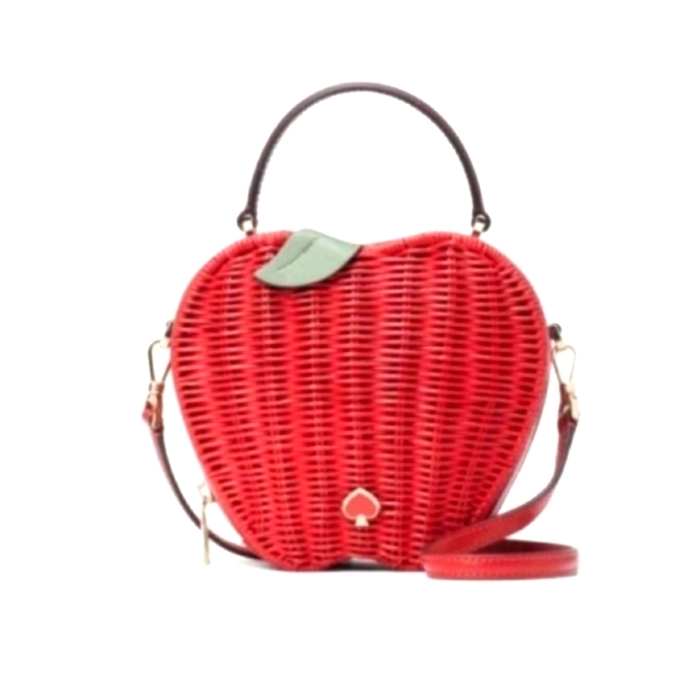 🍎🔹️Kate Spade Honeycrisp Red Apple Wicker Basket Crossbody Handbag Novelty - Picture 8 of 8